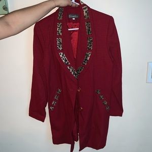 Red jacket with lessors print accents